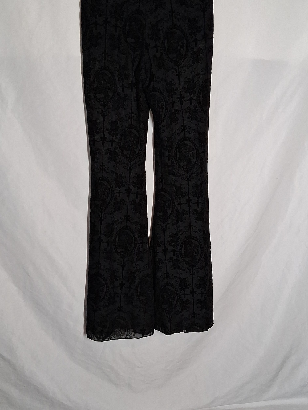 Black Burnout Velvet Laced  Goth Flared Bottom with Subtle Pattern - Picture 12 of 16
